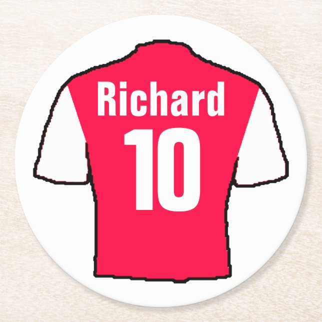 Fußball-Lüfter Shirt zu personalisieren. Runder Pappuntersetzer (Vorderseite)