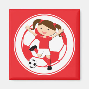 Fußball Mädchen 1 und Ball Rot und Weiß Magnet