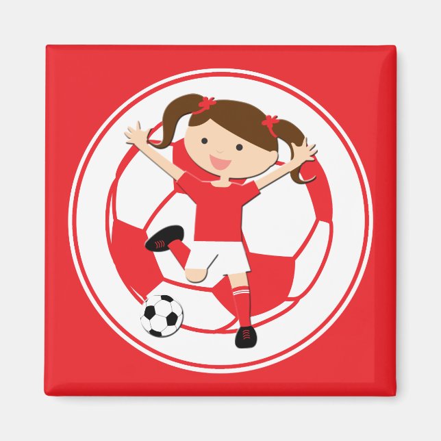 Fußball Mädchen 1 und Ball Rot und Weiß Magnet (Vorne)