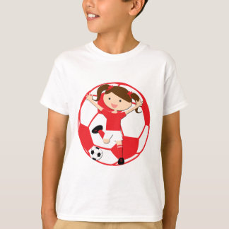 Fußball Mädchen 1 und Ball Rot und Weiß T-Shirt