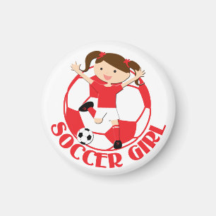 Fußball-Mädchen 1 und Ball rotes und weißes v2 Magnet