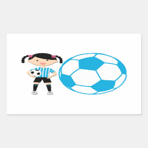 Fußball-Mädchen 2 und Ball-blaue und weiße Rechteckiger Aufkleber