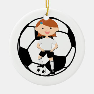 Fußball-Mädchen 3 und Ball Schwarzweiss Keramik Ornament