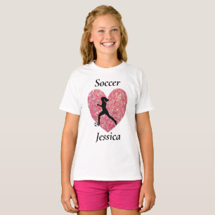 Fußball Mädchen Herz, Personalisierter Name Fußbal T-Shirt