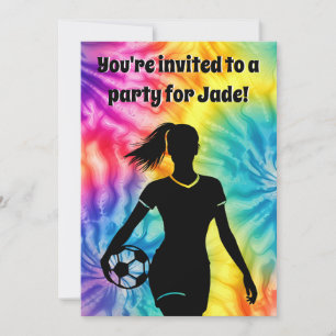 Fußball Mädchen Personalisierte Tie-Dye Regenbogen Einladung