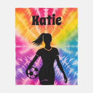 Fußball Mädchen Personalisierte Tie-Dye Regenbogen Fleecedecke