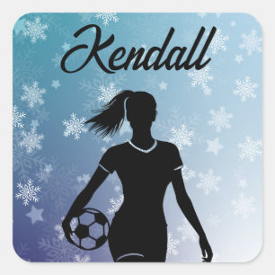 Fußball Mädchen Personalisierter Winter Ombre-Schn Quadratischer Aufkleber