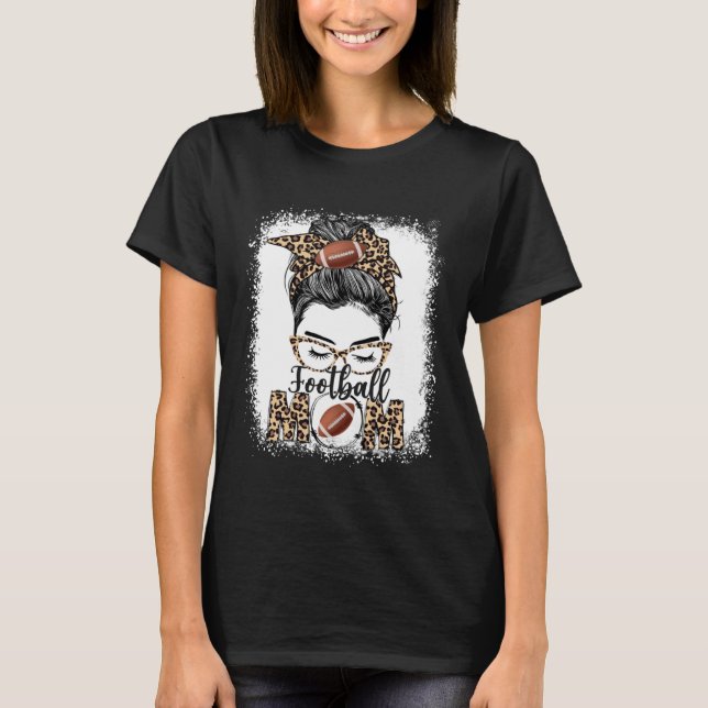 Fußball Mama Game Day Messy Bun Leopard Mutter D T-Shirt (Vorderseite)