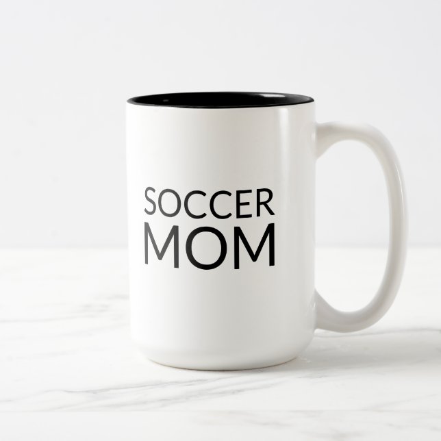 Fußball-Mama, Schwarz-weiße Keramik Zweifarbige Tasse (Rechts)