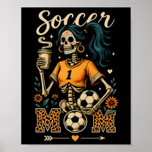 Fußball-Mama-Skelett-Kaffee-Leopard-Stil Vintage H Poster