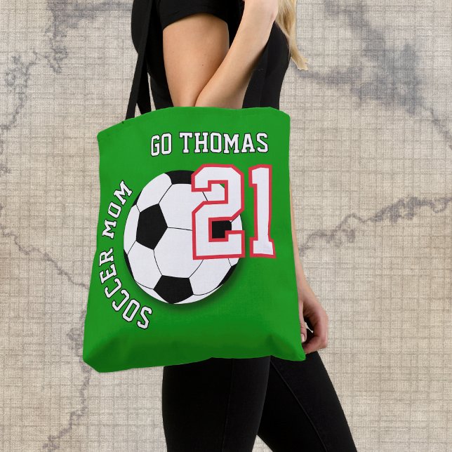 Fußball-Mama-Tasche, Name, Football-Fan, Sport (Soccer Mom Tote Bag / custom name, number)