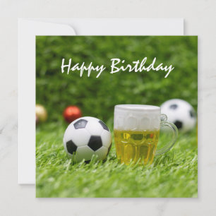 Fußball mit Ball und Bier Happy Birthday Karte