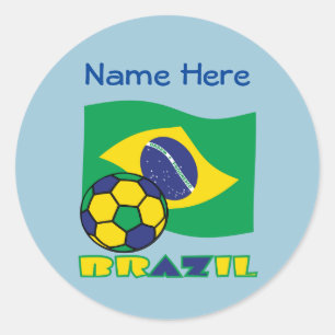 Fußball mit brasilianischer Flagge Brasilien Blau Runder Aufkleber