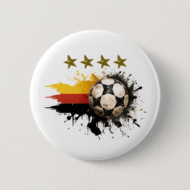 Fußball mit deutscher Flagge und vier goldene Ster Button (Vorderseite)