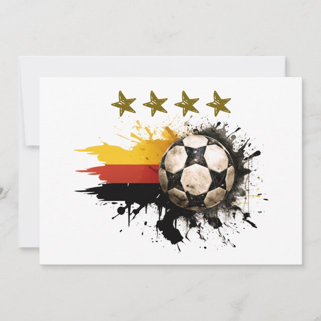 Fußball mit deutscher Flagge und vier goldene Ster Einladung (Vorderseite)