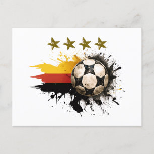 Fußball mit deutscher Flagge und vier goldene Ster Postkarte