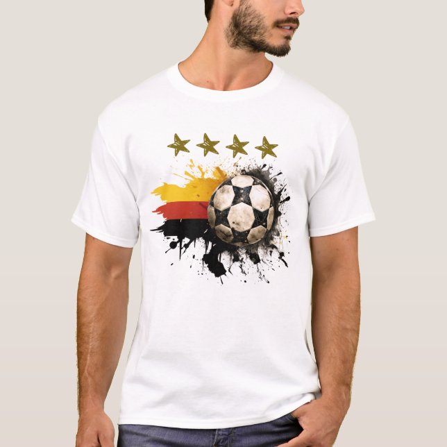 Fußball mit deutscher Flagge und vier goldene Ster T-Shirt (Vorderseite)