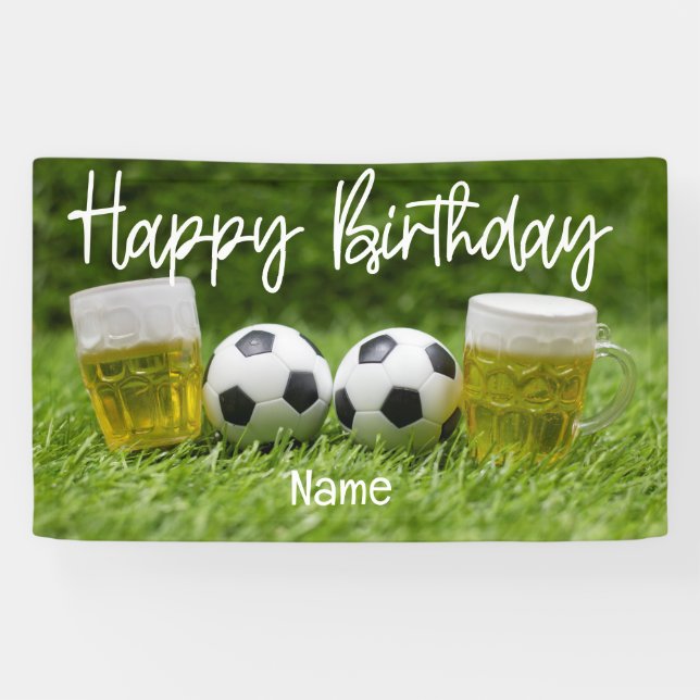 Fußball mit Happy Birthday mit Bier Banner (Horizontal)