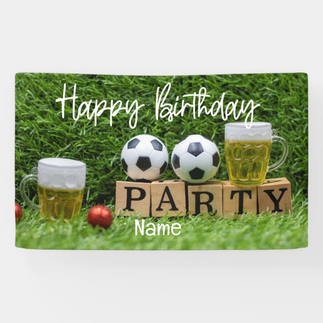 Fußball mit Happy Birthday mit Bier Banner (Horizontal)