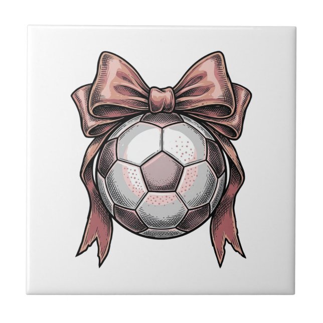Fußball mit rosa Schleife Vintage Fliese (Vorderseite)