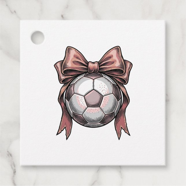 Fußball mit rosa Schleife Vintage Geschenkanhänger (Vorderseite)