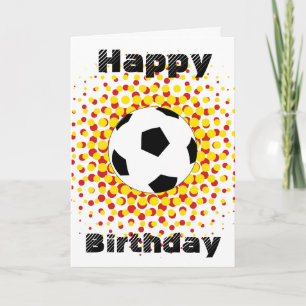Fußball mit rot und gelb, Happy Birthday Karte