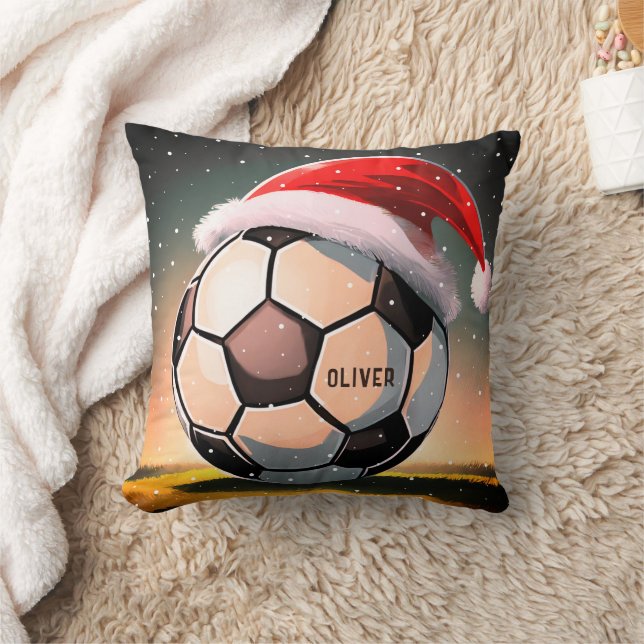 Fußball mit Roter Weihnachtsmannmütze Weihnachten Kissen (Decke)