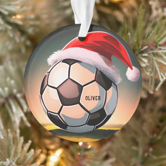 Fußball mit Roter Weihnachtsmannmütze Weihnachten Ornament (Baum)