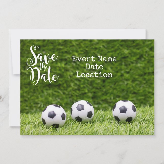 Fußball mit Wort Save the Date Einladung (Vorderseite)