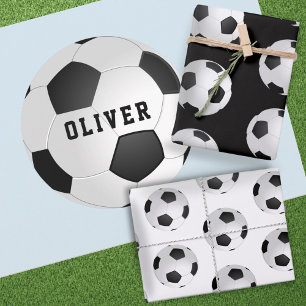Fußball-Muster Kinder Name Geburtstag Geschenkpapier Set
