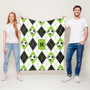 Fußball-Muster Limone Schwarz-weiße Raute Fleecedecke