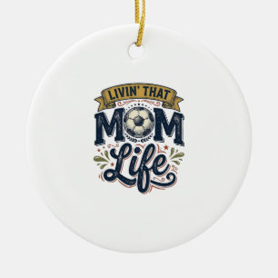 Fußball-Mutter-Leben Vintage-Gravur-Shirt-Design_1 Keramik Ornament