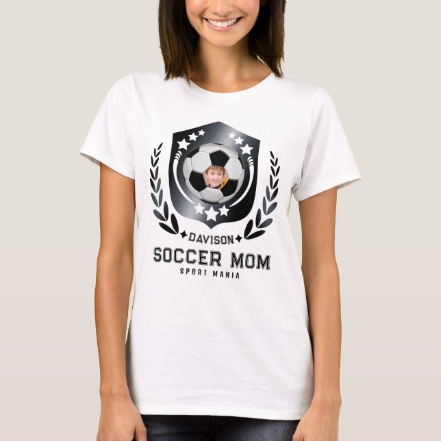 Fußball-Mutter-Schild-Emblem Benutzerfoto Name T-Shirt (Vorderseite)