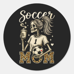 Fußball-Mutter-Skelett-Kaffee-Leopard-Stil Vintage Runder Aufkleber
