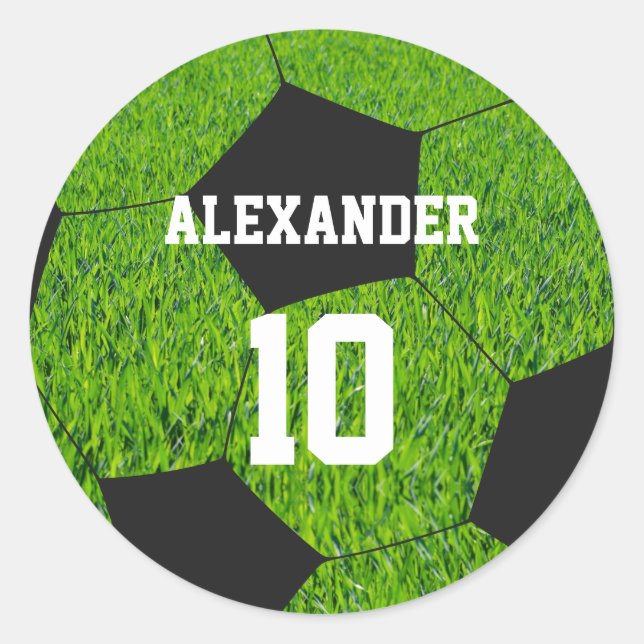 Fußball | Name und Nummer Runder Aufkleber (Vorderseite)