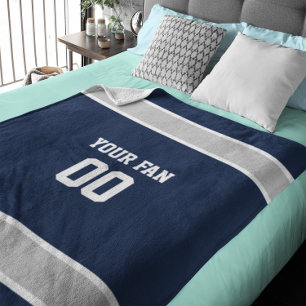 Fußball-Navy, Silver & White Personalisiert Fleecedecke