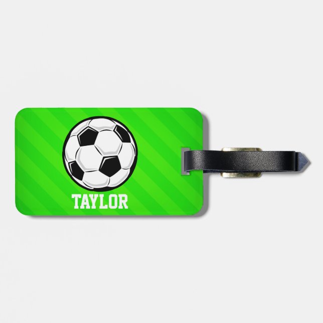 Fußball; Neon Green Strips Gepäckanhänger (Rückseite horizontal)