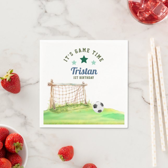 Fußball-Neuling „Es ist Spielzeit“ Erster Geburtst Serviette (Beispiel)