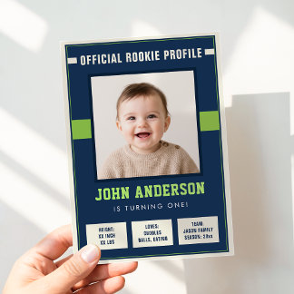 Fußball-Neuling-Profil Baby 1. Geburtstagsfoto Einladung