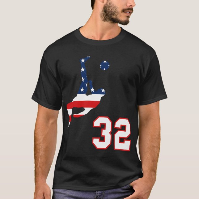 Fußball-Nummer 32 mit amerikanischer Flagge T-Shirt (Vorderseite)