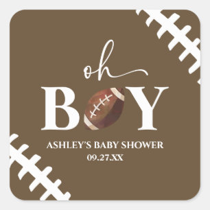 Fußball Oh Boy Brown White Baby Dusche Quadratischer Aufkleber