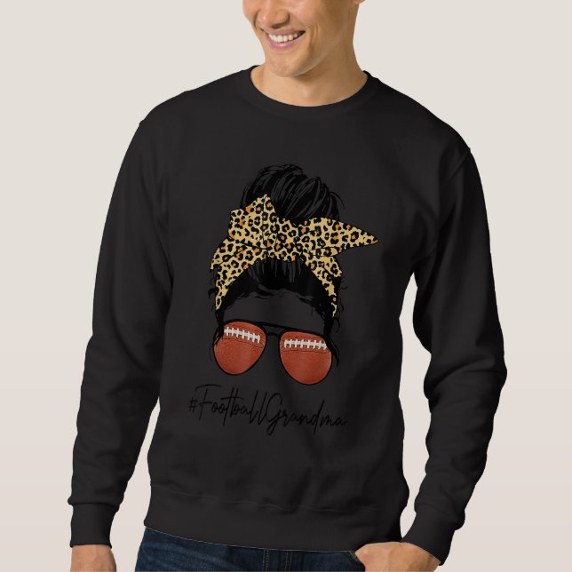 Fußball-Oma Leben mit Leopard Messy Bun Mothe Sweatshirt (Vorderseite)