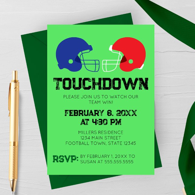 Fußball-Party-Einladung Einladung (Football Watch Party Invitation | Football Helmets Two Team Customizable Invitation)