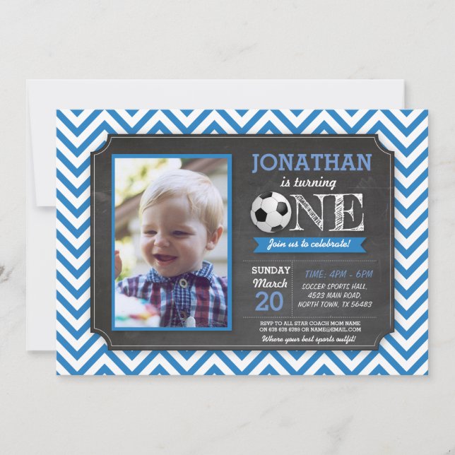 Fußball-Party Fußball 1. Geburtstag Foto Einladung (Vorderseite)