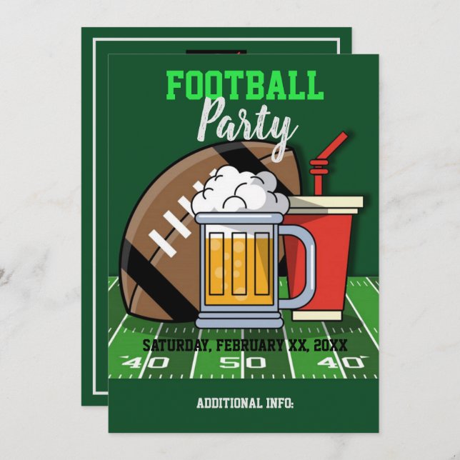 Fußball Party Green Einladung (Vorne/Hinten)