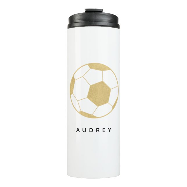 Fußball Party Sport Individuelle Name Gold Wasserf Thermosbecher (Vorderseite)
