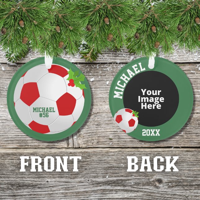 Fußball Personalisiertes Foto Weihnachten Ornament (A cute ornament for the  soccer player in your life insert your own picture to personalized it.)