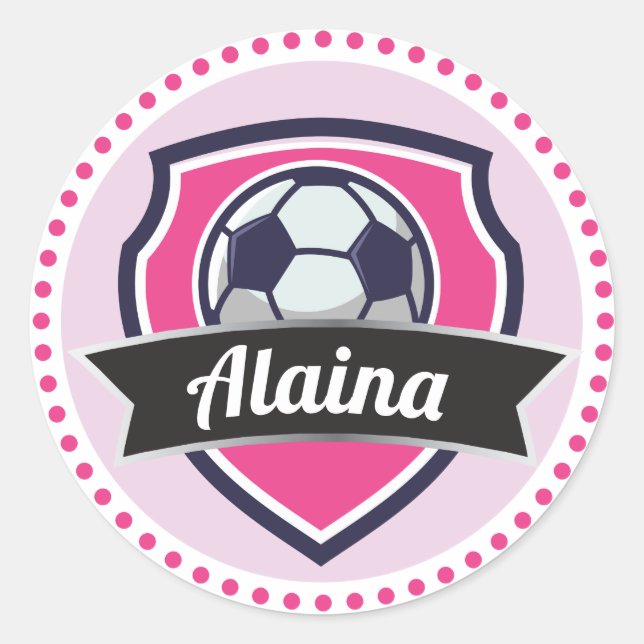 Fußball Pink Girls Name Geburtstagsparty Sticker (Vorderseite)