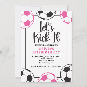 Fußball Pink und Schwarzer Geburtstag Einladung