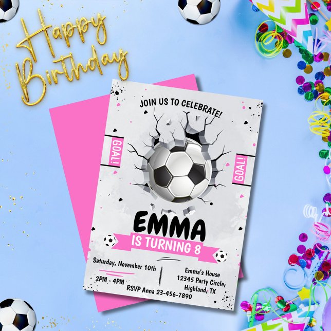 Fußball Pink zum Geburtstag Einladung (soccer girl pink birthday invitations for kids)